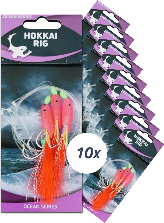 Eurocatch Hokkai Rig - Luminous Rood 3-Haken - 10 Stuks - Zeeonderlijn - Zeevissen - Kabeljauw van Merkloos