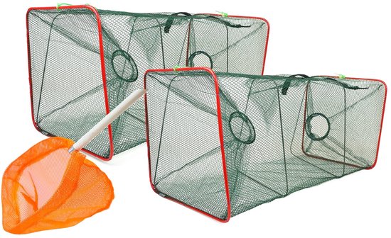 Eurocatch Krabben & Kreeften Fuik Set – 2x Opvouwbare Fuik + Schepnetje