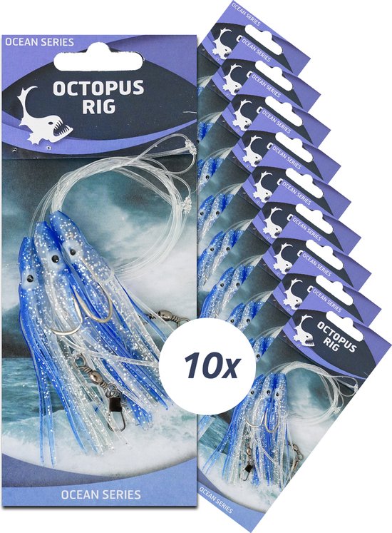Eurocatch Octopus Onderlijnen - 3-Haken - Blauw/Wit - 10 stuks - Wrakvissen - Kabeljauw - Zeevissen - Kabeljauw van Merkloos