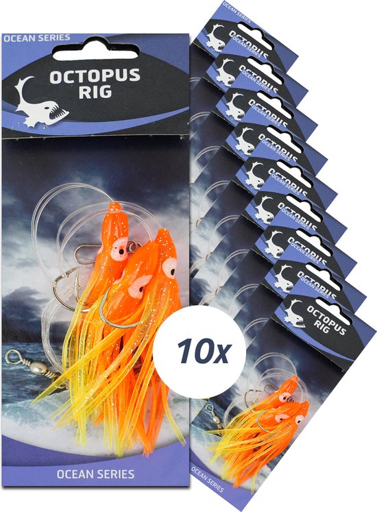 Eurocatch Octopus Onderlijnen - 3-Haken - Oranje/Geel - 10 stuks - Wrakvissen - Kabeljauw - Zeevissen - Kabeljauw van Merkloos