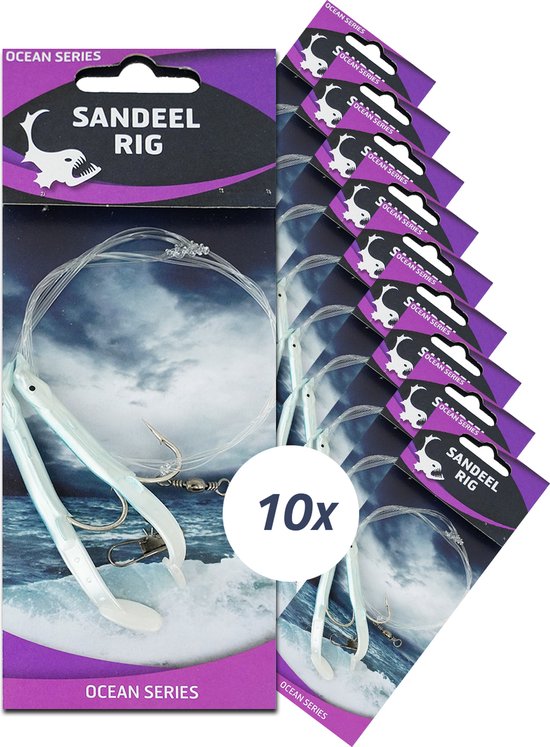 Eurocatch Sandeel Rig - Blue/White - 2-Haken - 10 Stuks - Zeeonderlijn - Paternoster - Zeevissen - Kabeljauw - Zeebaars van Merkloos