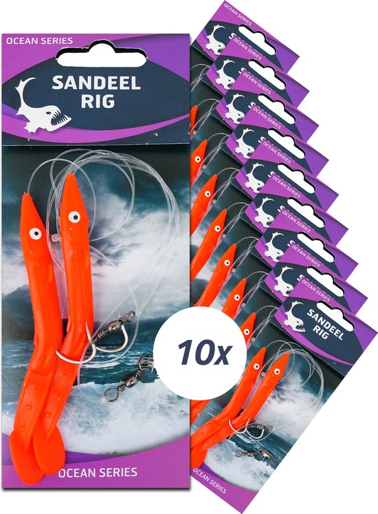 Eurocatch Sandeel Rig - Japanese Red - 2-Haken - 10 Stuks - Zeeonderlijn - Paternoster - Zeevissen - Kabeljauw - Zeebaars van Merkloos
