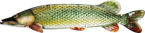 Eurocatch Snoek - Muurdecoratie 90cm - 3-D Metaal en Glas Kunst - Cadeau Idee - Mancave - Vaderdag Cadeau van Eurocatch