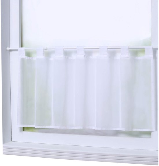 Eva Gordijn, lussen, zonder boren, stang van polyester, transparant, kort, decoratie voor slaapkamer, keuken, 1 stuk, wit, h x b 45 x 90 cm van EVA.
