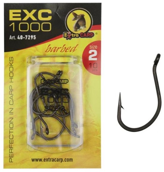 EXC '1000' Karper Haken - Haakmaat #4 - 10 stuks - Barbed - Karper Haak - Carp Hooks - Karper Rigs van Merkloos