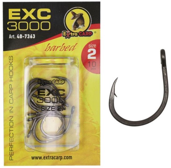 EXC '3000' Karper Haken - Haakmaat #2 - 10 stuks - Barbed - Karper Haak - Carp Hooks - voor Karper Onderlijnen van Merkloos