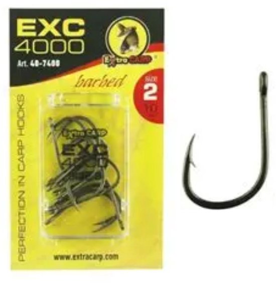 EXC '4000' Karper Haken - Haakmaat #4 - 10 stuks - Barbed - Karper Haak - Carp Hooks - voor Karper Onderlijnen van Merkloos