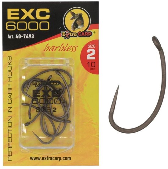 EXC '6000' Karper Haken - Haakmaat #8 - 10 stuks - BARBLESS - Weerhaakloze Karper Haak - Carp Hooks - voor Karper Onderlijnen