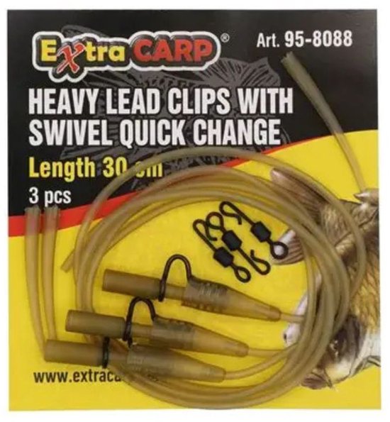 EXC Heavy Lead Clips with Swivel Quick Change - 3pcs - 30cm - Silt - Rigmateriaal Karper Vissen van Merkloos