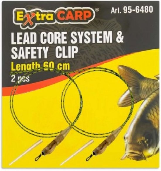 EXC Lead Core System & Safety Clip - 60cm - 2 stuks - Leadcore Leader met loodclip, Quickchange Wartel & Anti-tangle Sleeves - Karper vissen Loodsysteem van Merkloos