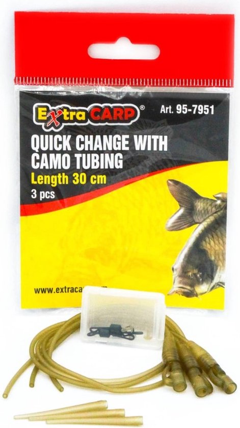 EXC Quick Change Set with Camo Tubing - 3 sets - 30cm - Kant-en-klaar vastlood systeem voor karper vissen - Met Tube, Leadclips, QC Swivels & Anti-tangle sleeves van EXC