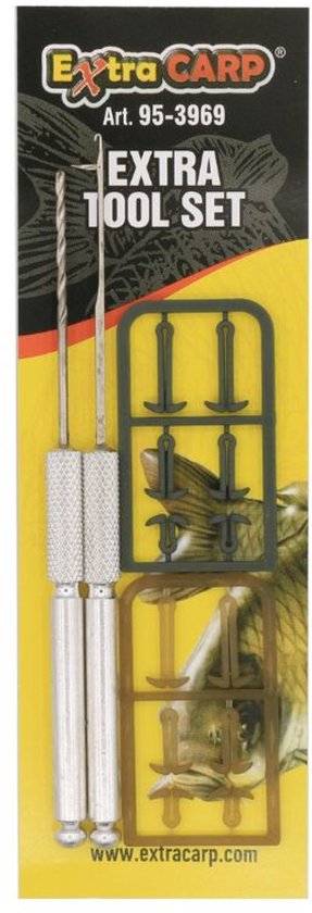 EXC Tool Set 2pcs - Boilieboor & Boilienaald - RVS - incl. Extender Hair Boilie Stoppers - Voor Karper Vissen Onderlijn van EXC