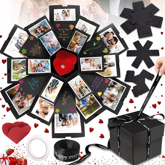 explosiedoos, fotodoos cadeau, geschenkdoos DIY explosiedoos, DIY fotoalbum explosiedoos, fotodoos cadeaudoos voor verjaardag, DIY cadeau plakboek en fotoalbum cadeaudoos