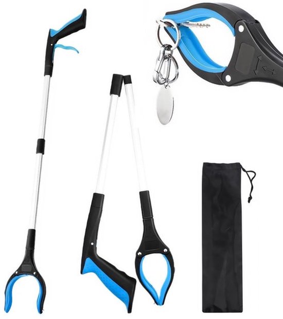 Extra lange grijparm, grijphulpmiddel voor mensen, aluminium afvaltang, lange aluminium grijptang met magnetische grijparm, 360° draaibare kop voor afval/werpen, picker, hand, opvouwbaar, blauw van Merkloos