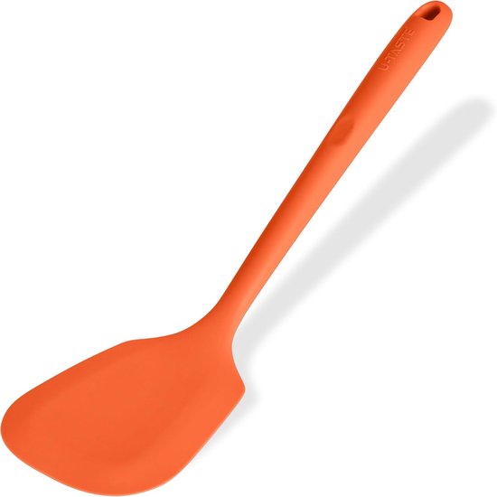 Extra Lange Siliconen Spatel met Stevig (Oranje) | 315 ℃ Hittebestendige Keuken Spatel van Voedselkwaliteit,Naadloos anti Aanbak Rubber Kookgerei voor Frituren Pannenkoeken vis