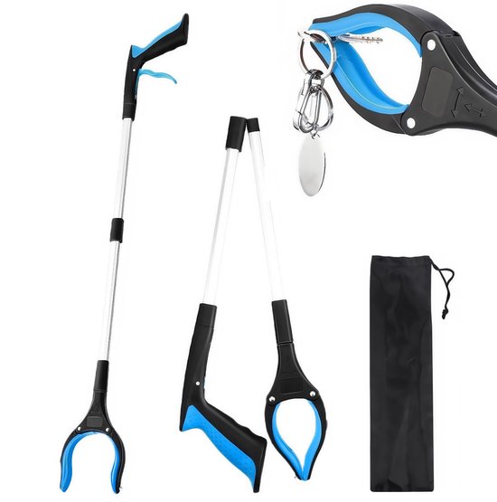 Extra Long Gripping Arm, Gripping Aid for People, Aluminum Waste Pliers, Long Aluminum Gripping Pliers with Magnetic Gripping Arm, 360° Rotatable Head for Trash/Throw, Picker, Hand, Foldable, Blue van Merkloos