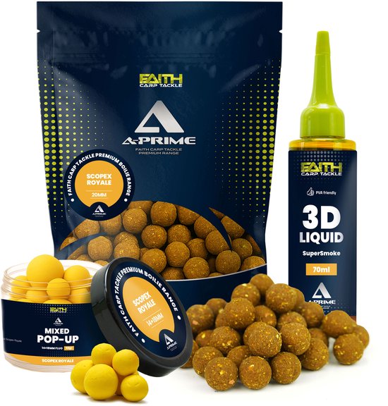Faith A-Prime Boilie combi deal Scopex Royale - Boilies - Karpervissen - Karper aas - Pop ups - Liquid bait Smoke van Merkloos