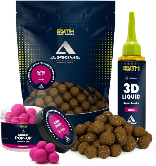 Faith A-Prime Boilie combi deal Super Fruits - Boilies - Karpervissen - Karper aas - Pop ups - Liquid bait Smoke van Merkloos
