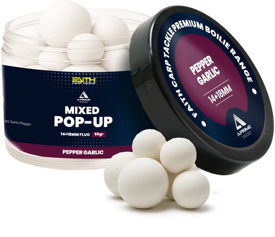 Faith A-Prime Pop-Ups Garlic/Pepper Pop-Up Mix 14 mm + 18 mm High Attractive Snowman Single HookBait