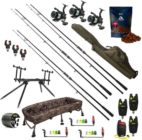 Faith Carpset 3 Rod Exclusive – Complete Premium Karperset met Hengels, Vrijloopmolens & Beetmelders