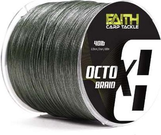 Faith OctoX8 Braided Line - Green - Gevlochten Lijn - 40lb - 0.25mm - 1000m - Groen