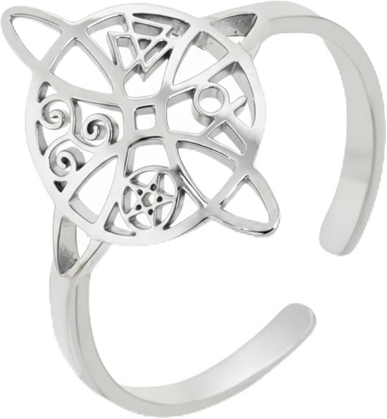 Faith Ring met heksenknoop voor dames, pentagram, Egyptisch kruis, verstelbaar, roestvrij staal, Triskel Talisman, Keltisch, magisch, beschermend