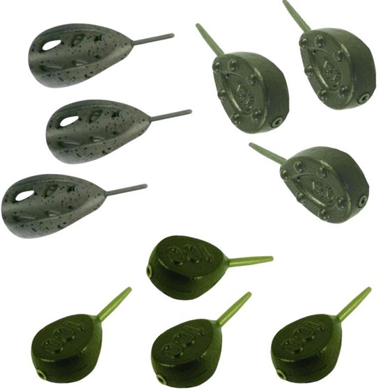 FC's Inline Vislood 'Assorti' 100g - 10 stuks - 4 Flat Pear, 3 Grip & 3 Aero Distance Lead - In line lood - 10 x 100g - Karper Lood - Werplood van Merkloos