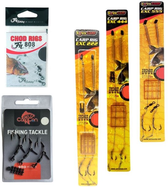 FC's Karper Onderlijnen 'Assorti' - Haakmaat #6 - 12 verschillende Karper Rigs - Hair Rigs, Chod Rigs & Spinner Rigs - Rigs voor Karper Vissen