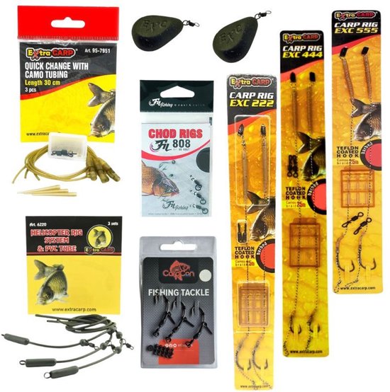 FC's Luxe Karper Onderlijnen & Montage Pakket - Haakmaat #8 - 12 Karper Rigs, Vislood & Onderlijnmontage - Hair Rigs, Chod Rigs & Spinner Rigs - Rigs pakket voor Karper Vissen