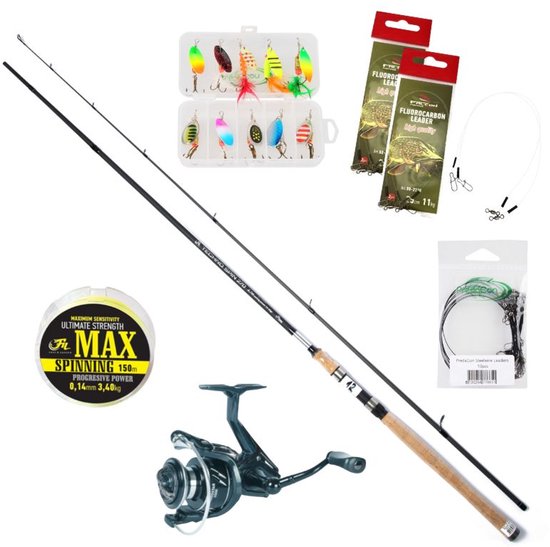 FC's Spinhengel Combo - Hengel + Vismolen + Toebehoren - Techno Spin 2.7m + Aerostar 3000 Spinmolen + Vislijn & Kunstaas Blinkers van Faith Carp Tackle