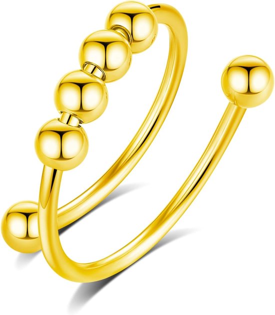 Fidget Angst Ring, Verstelbare Stress Spinner Ringen met Kralen Spinner Duimringen Kubieke Zirkoon Gift voor Dochter Vrouwen Meisjes Mannen, Roestvrij staal, Zirkonium