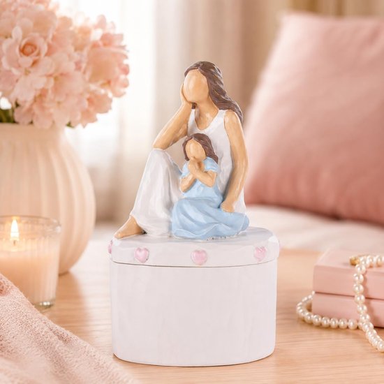 Figur und Schmuckkästchen "Mutter und Tochter" – Handbemalte Skulptur als Erinnerungsstück – Einzigartiges, bevolles Geschenk zu Weihnachten (Ewig)