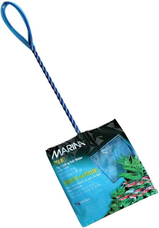 Fijn zacht gaas visnet met kunststof gecoat handvat, 10 cm/ 4-inch, blauw