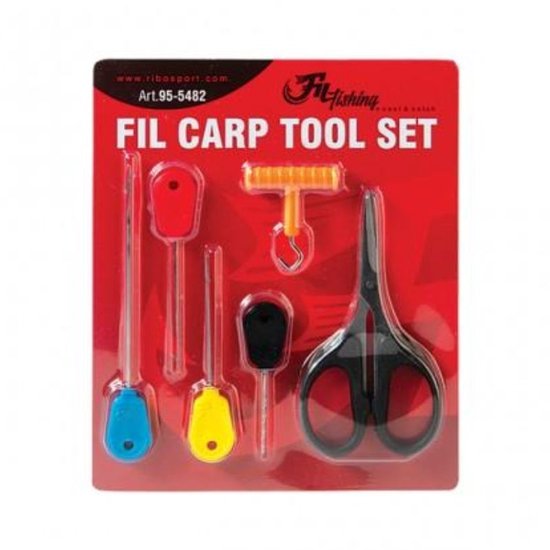 Fil Carp Tool Set - 6-delig - met Boilienaalden, Schaar, Boilieboor & Knot Puller - Karper vissen Rigmateriaal - Baiting Needle - Boilienaald van Merkloos