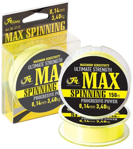 Fil MAX Spinning - 0.14mm - 3.4kg - 150m - Nylon Roofvis Vislijn - Fluo Gele Nylon Roofvis lijn - Voor vissen met kunstaas van Merkloos