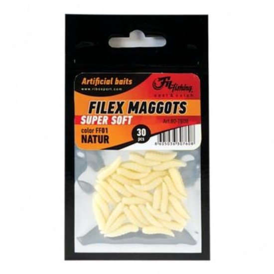 Filex Artificial Maggots Soft 'Natural' - 30 stuks - Nepmaden - Plastic Haakaas - voor Karpervissen en Witvissen