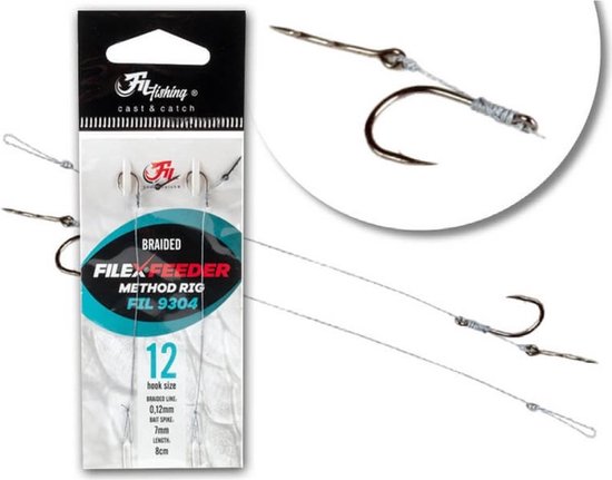 Filex BARBLESS Method Feeder Braided Rig w/ Bait Spike - Haakmaat #12 - 0.12mm - 2 stuks - Method Onderlijn van Filex