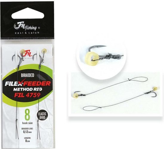 Filex Method Feeder Braided Rig w/ Elastic Band - #10 - 0.12mm - 2 stuks - Method Feeder Onderlijn met Bait Band - Witvissen van Merkloos