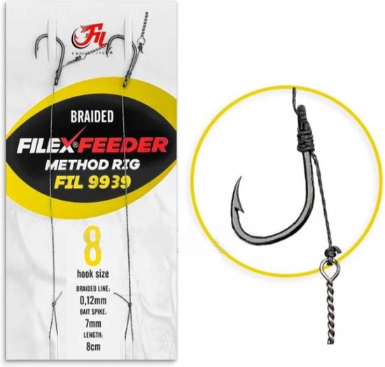 Filex Method Feeder Rig w/ Bait Pin - Haakmaat #8 - Braided - 0.12mm - 2 stuks - Gevlochten Method Feeder Onderlijn van Filex