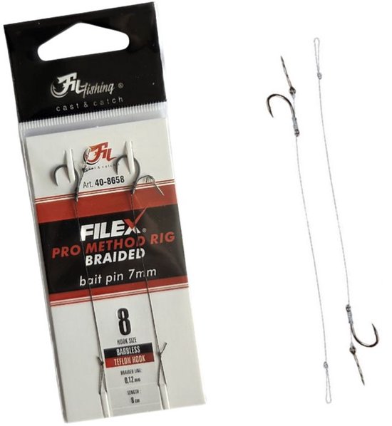 Filex Method Pro Rig #10 - BARBLESS - Braid - Bait Pin - 0.12mm - 2pcs - Method Onderlijn