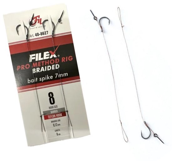 Filex Method Pro Rig #8 - Braid - Bait Spike - 0.12mm - 2pcs - Method Feeder Onderlijn