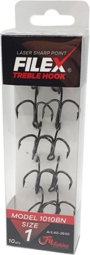 Filex Treble Hook - Haakmaat #1 - 10 stuks - Zwart - Roofvis Dreggen - Dreghaak voor Roofvissen - Kunstaas & Doodaas Haak van Filex