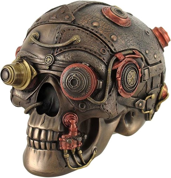 Finish lederen look Gearhead Steampunk schedel Trinket/Stash Box