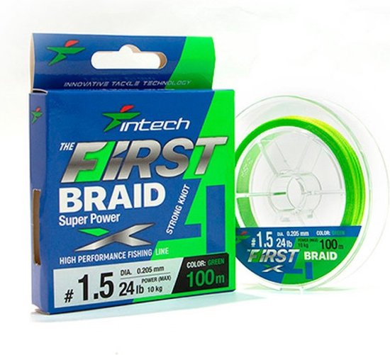 FIRST Braid PE X4 #1.5 - Green - 0.205mm - 100m - 24lb/10kg - Gevlochten Lijn - Roofvis Vislijn van FIRST