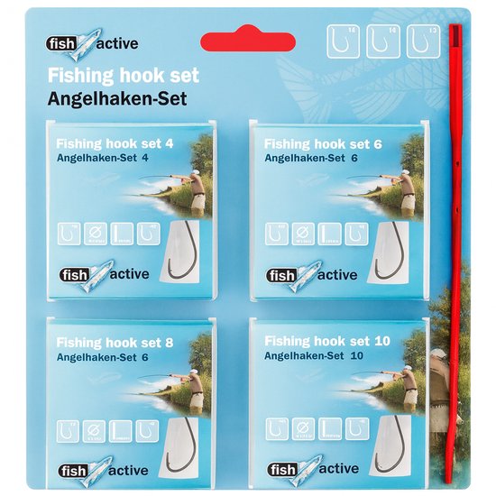 Fish Active Vishaak Set - 4 Maten (4/6/8/10) - 40 Haken Totaal - Verschillende Diameters & Lengtes - Fishing Hook Set van Fish Active
