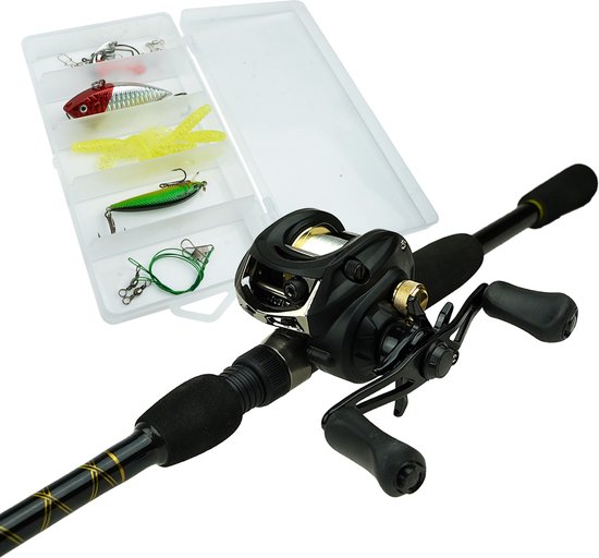 FISH-XPRO Baitcasting Combo - Baitcasting hengel - Baitcasting Reel - Roofvis Set - 1.95m - Rood - Hengelset van Merkloos