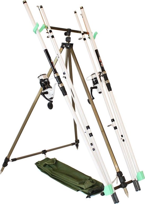 FISH-XPRO Beach Pro DeLuxe - 2-Hengels - 2 Molens - Strandsteun -Strandvisset - Strandhengelset - 3.90m - Wit van Merkloos