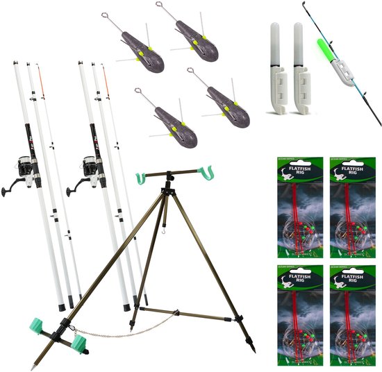 FISH-XPRO Beach Set Luxe – Complete Strandvisset met 2 Hengels, Molens, Rigs, Ankerlood & Strandsteun