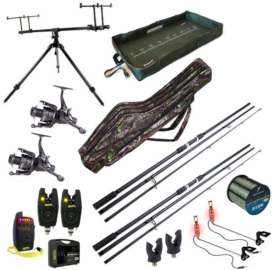 Fish-Xpro Carpset 2 Rod Deluxe – Complete Karperset met Hengels, Molens, Rodpod & Beetmelders