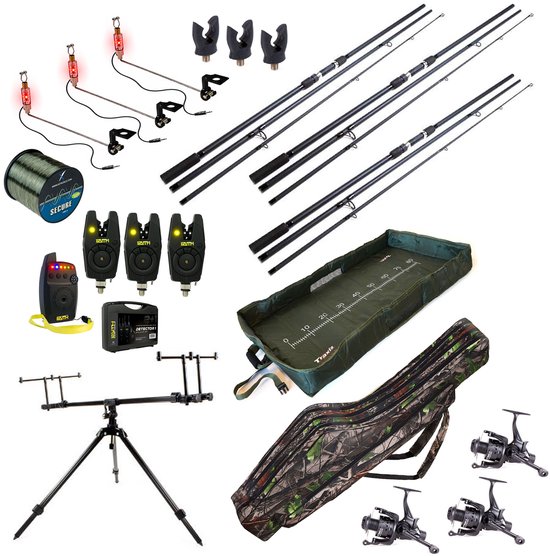 Fish-Xpro Carpset 3 Rod Deluxe – Complete Karperset met Hengels, Molens, Rodpod & Beetmelders